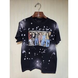 Friends TV Show‎ Shirt Mens Medium Black Bleach Tie Dye 90s Cast Graphic Tee